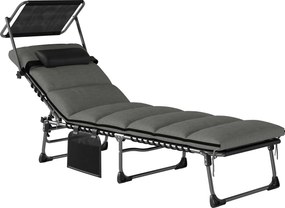Outsunny Espreguiçadeira 5 Posições Reclináveis, com Toldo Almofada Apoio de Cabeça Bolso Lateral, 190x57x30cm, Cinza Escuro | Aosom Portugal