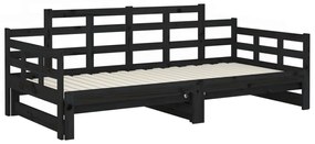 Estrutura sofá-cama de puxar pinho maciço preto 2x(90x190) cm