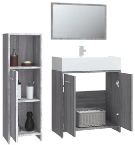 3 pcs Conjunto móveis casa de banho madeira proc. cinza sonoma