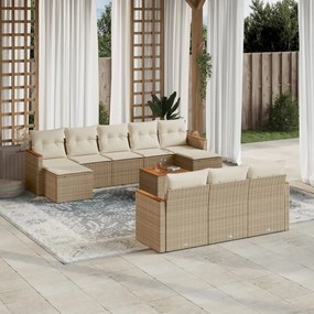 vidaXL 11 pcs conjunto sofás de jardim c/ almofadões vime PE bege