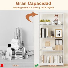 Estante de 5 níveis em madeira 70 x 30 x 155 cm com Estrutura romboidal para escritório, sala ou quarto Branco