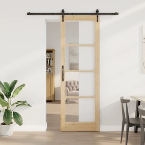 Porta Deslizante vidaXL com Conjunto de Hardware 78x232 cm Madeira Sólida de Pinho