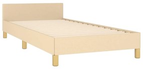 Estrutura de cama c/ cabeceira tecido cor creme 90x200 cm