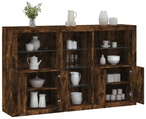 vidaXL Aparador com luzes LED 162x37x100 cm carvalho fumado