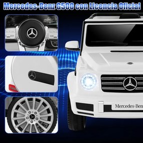 Carro Elétrico para Crianças 12V Mercedes-Benz G500 com Controlo Remoto 3 Velocidades Buzina Música e Luzes LED Branco