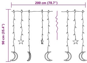 Luzes luas e estrelas c/ controlo remoto 138 LEDs branco quente