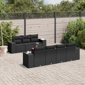 8 pcs conjunto sofás de jardim com almofadões vime PE preto