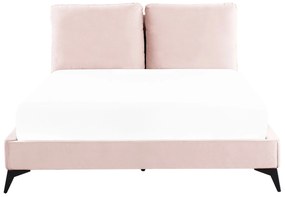Cama de casal em veludo rosa 160 x 200 cm MELLE Beliani