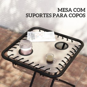 Conjunto de 2 Espreguiçadeiras Jardim Dobráveis com Mesa Auxiliar Port