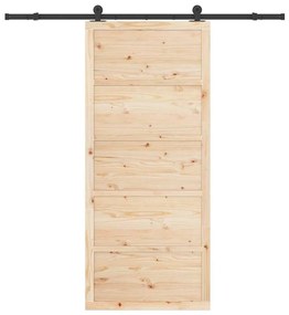 Porta Deslizante Castanho 80 x 208 cm Madeira de pinho maciça