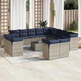 vidaXL 14 pcs conjunto sofás p/ jardim c/ almofadões vime PE cinzento