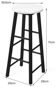 Conjunto de 2 bancos altos de mármore sintético rústico para bar Cadeiras altas com assento redondo para sala de jantar com apoio para os pés para bar
