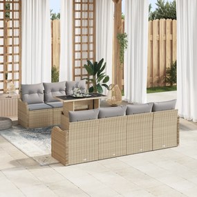 Conjunto de Sofá de Jardim vidaXL 8 Peças com Almofadas Bege Vime Poli