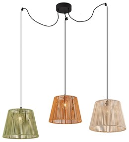 Candeeiro suspenso de exterior preto com abajures de corda multicoloridos 3-luzes IP44 - Cava Japandi