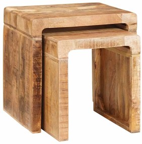 vidaXL Mesas encaixáveis 2 pcs Castanho Madeira de manga maciça