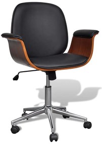 Cadeira c/ braços giratória madeira curvada e couro artificial
