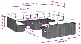 14 pcs conjunto de sofás p/ jardim com almofadões vime PE bege