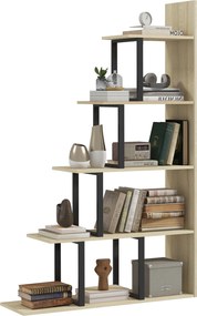 Estante-biblioteca divisória de ambientes em estilo industrial 102 x 30 x 160 cm, em forma de escada, com 5 prateleiras, cor carvalho