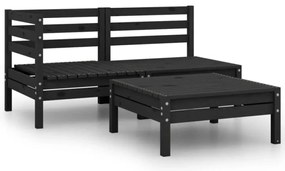 3 pcs conjunto lounge de jardim pinho maciço preto