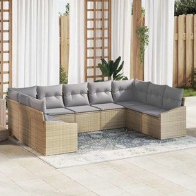 vidaXL Conjunto de Jantar de Jardim com 9 Peças e Almofadas em Rattan Poliflex Bege