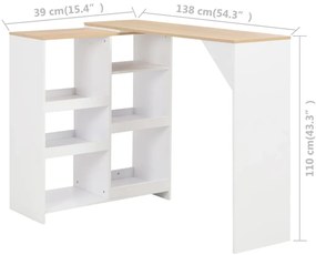 Mesa de bar com prateleira movível branco 138x39x110 cm