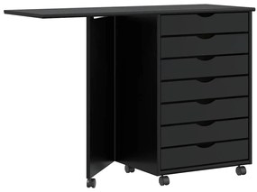 vidaXL Armário de rolamento com mesa MOSS madeira pinho maciça preto
