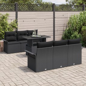 Conjunto de Sofás de Jardim vidaXL de 7 Peças com Almofadas Pretas de
