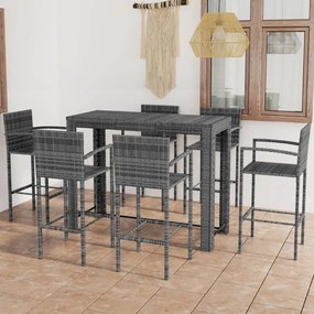 vidaXL 7 pcs conj. de bar exterior c/ apoio de braços vime PE cinzento