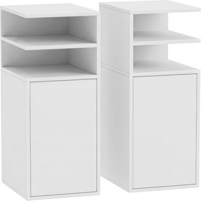 HOMCOM Conjunto de 2 Mesas de Cabeceira com Armário e Compartimentos Abertos 25x30x60 cm Branco | Aosom Portugal