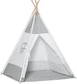 HOMCOM Tenda Tipi Crianças 3 Anos Tenda Infantil Madeira Portátil Janela Almofada Confortável 120x120x155cm Cinza Estilo Moderno | Aosom Portugal