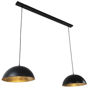 Candeeiro de suspensão industrial preto com dourado 2 luzes - Magnax