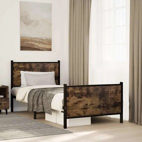 Estrutura de cama sem colchão 80x200 cm metal carvalho fumado