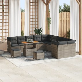 Conjunto de Sofá de Jardim vidaXL de 13 Peças com Almofadas Cinza Ratt