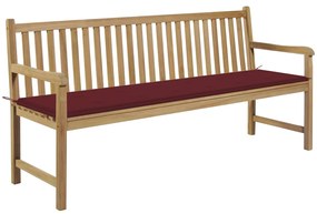 vidaXL Banco de jardim c/ almofadão vermelho tinto 175 cm teca maciça