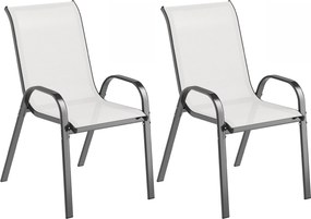 Outsunny Conjunto 2 Cadeiras de Jardim Empilháveis com Braços Curvos, em Aço e Tecido Respirável, 54x71x93 cm, Cinza Claro | Aosom Portugal