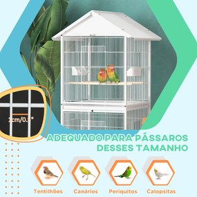 Gaiola para Pássaros 2 em 1 com 2 Andares Rodas 4 Comedouros 4 Poleiros e Bandejas Amovíveis  78x75x168 cm Branco