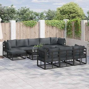 vidaXL Conjunto de Sofá de Jardim 10 pcs Preto 353 x 141,5 x 71 cm