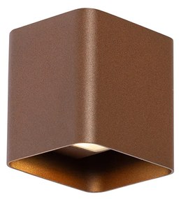 Candeeiro de parede moderno castanho ferrugem com LED IP54 quadrado - Evi Moderno