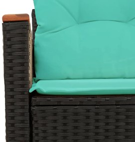 Sofá de jardim com almofadas, 2 lugares, vime sintético preto