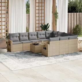 11 pcs conjunto sofás de jardim c/ almofadões vime PE bege