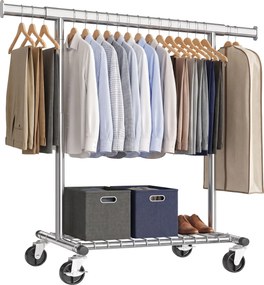 Guarda-roupas extensível 92-132 x 45 x 161,5 cm com rodas e prateleira, prateado
