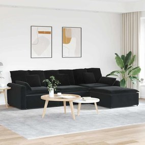 Sofá modular com pufes e almofadas preto