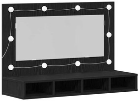 Armário de Espelho LED vidaXL em Carvalho Preto - 90x31,5x62 cm