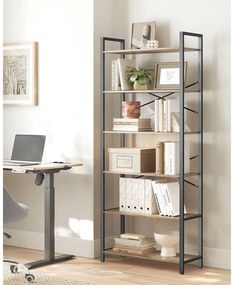 Estante para livros com 6 prateleiras, 30 x 80 x 186 cm, cor nogueira escura-preto