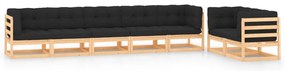 7 pcs conj. lounge jardim c/ almofadões antracite pinho maciço
