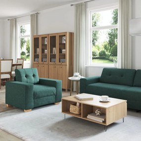 Conjunto de Sofá de 3 Peças com Almofadas - Tecido Verde Escuro