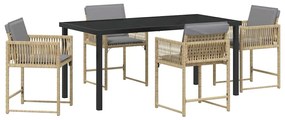 Conjunto de Jantar de Jardim com 5 Peças e Almofadas em Rattan Sintéti