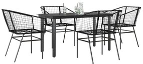 vidaXL Conjunto de jantar jardim 5 peças vidro vime PE preto