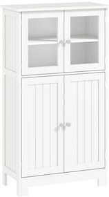 kleankin Armário Casa de Banho Móvel Auxiliar com Portas de Vidro Temperado e Prateleiras Ajustáveis 60x30x108,5cm Branco | Aosom Portugal