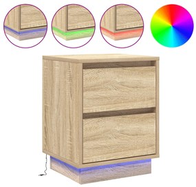 Mesa de Cabeceira com Luzes LED Carvalho Sonoma 39x34,5x50 cm